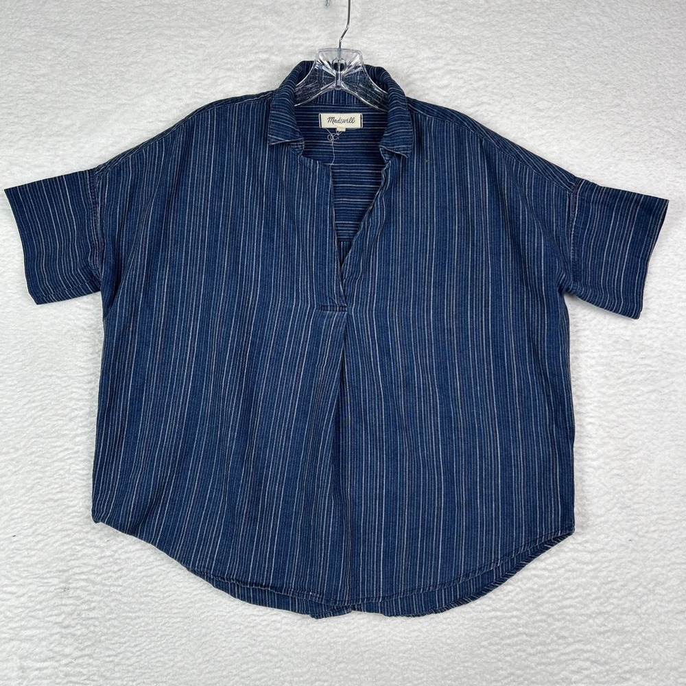 Madewell Courier Button Back Shirt Cecile Stripe Blue Cotton Women's Size Small